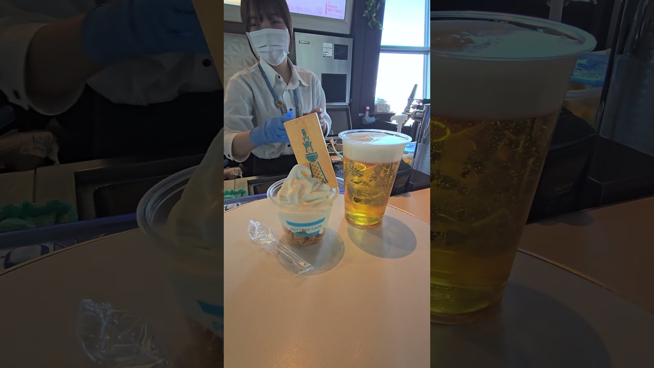 20250404｜東京墨田旅遊｜晴空塔咖啡店350｜Skytree Cafe 350｜Sky Soft + Asahi Super "Dry" Bear
