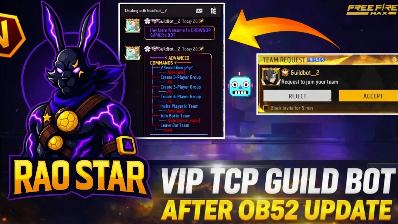 AFTER OB52 TCP BOT FREE 😱 | NEW GUILD TCP BOT OB52 😎 | FREE FIRE TCP BOT 😬 |  