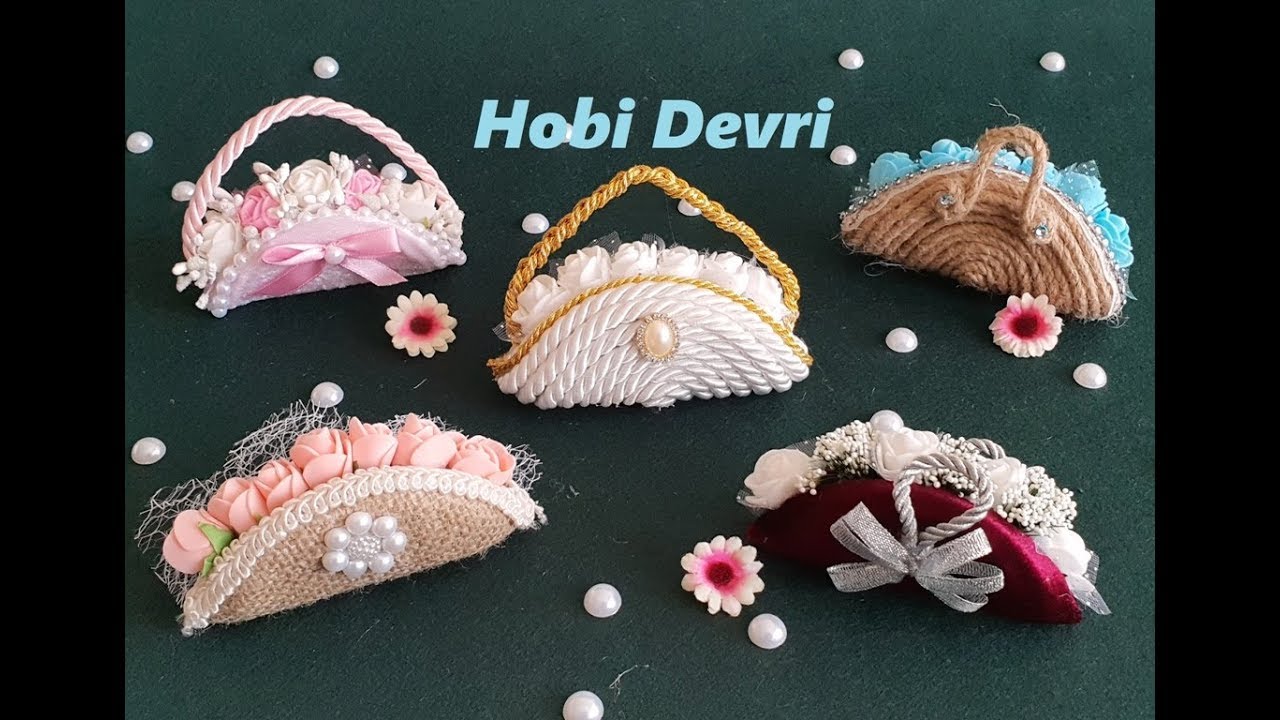 DIY,Making Flower Bag with Jar Cap,Flower Basket,Wedding Favors,Kavanoz Kapaklarından Sepet Yapımı