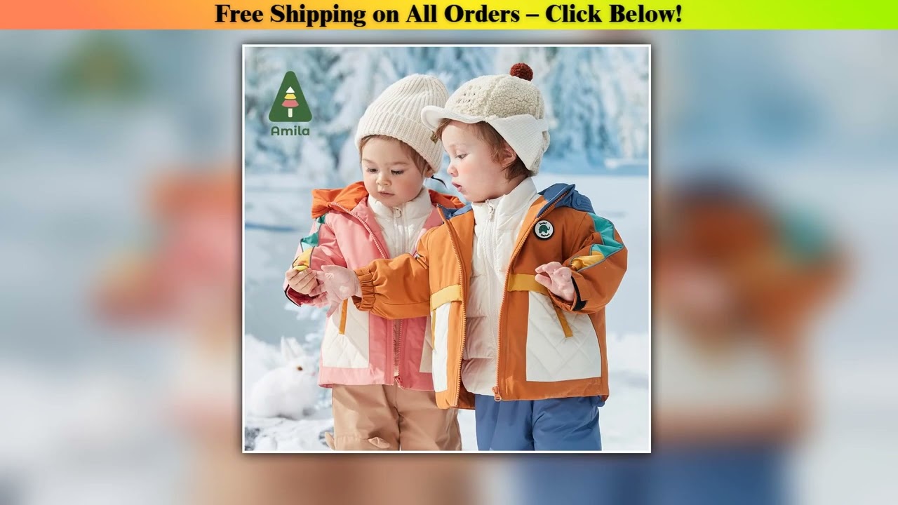 Amila Baby Down Jacket 2024 Winter New Boys Girls Fashion Patchwork Hooded Warm Overcoat Three in