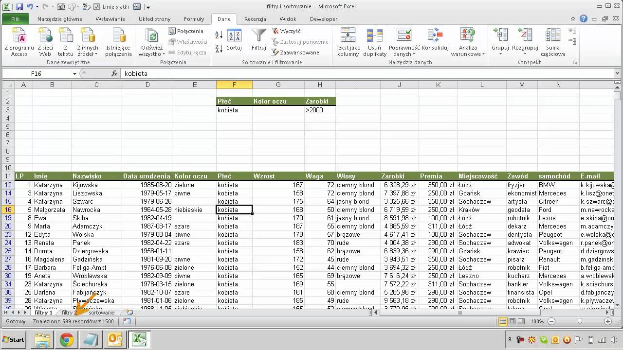 EXCEL - filtr zaawansowany - YouTube