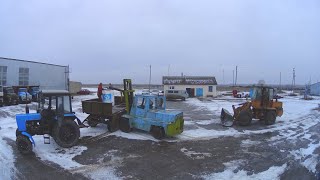 картинка: Первый день завоза удобрений. Трактора Т-150К, МТЗ-82/1221, погрузчик ТО-30, АП-4014.