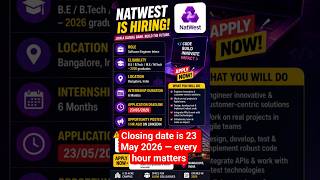 NatWest Hiring Intern 2026 | Bangalore Internship | Apply Now#freshersjobs #shorts