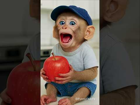 قرد كيوت قرد مشاكس قرد مضحك قرد يأكل تفاح قرد صغير Monkey 