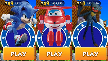Sonic Dash vs Super Wings Jett Run vs Huggy Wuggy Runner - Movie Sonic vs All Characters All Bosses
