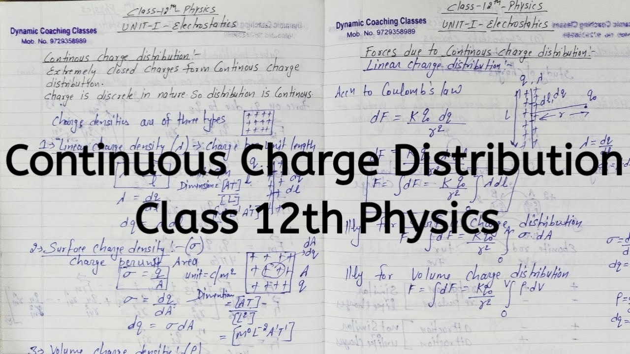 Continous charge distribution, Chapter 1, Electric Charges and Fields, Class 12 Physics