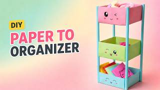 DIY 3-Tier Desk Organizer from Paper | Cute Kawaii Storage Box