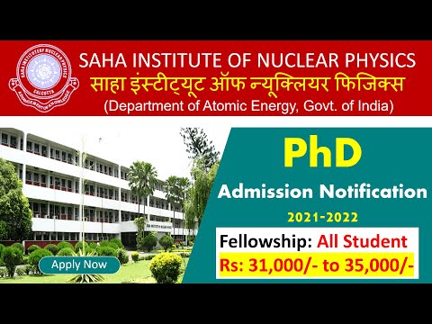 PhD Admission 2021 in SAHA INSTITUTE OF NUCLEAR PHYSICS | PhD Admission 2021 in SINP | PhD Notice