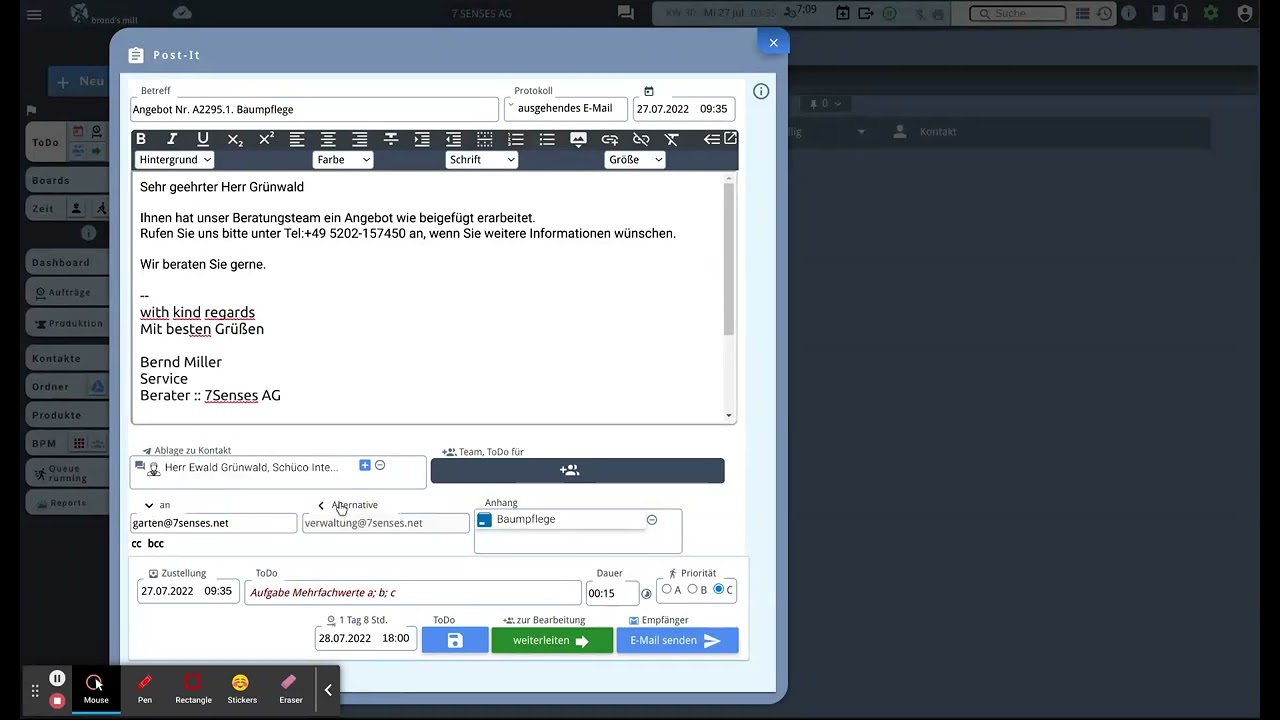 E-Mail Versendung kaufmännische Vorgänge (abweichender Dokumenten Empfänger)