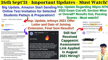 🔴Wipro NTH 2022 Exam Cut-off to Qualify Exam & Results Update, Amazon, Capgemini Round 1, Infosys OL