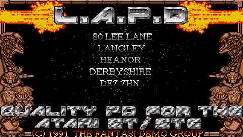 ATARI ST LAPD INTRO FROM Ergs Space War Game v1 27 THE FANTASI DEMO GROUP 1991 PHANTASIE FANTASY msa