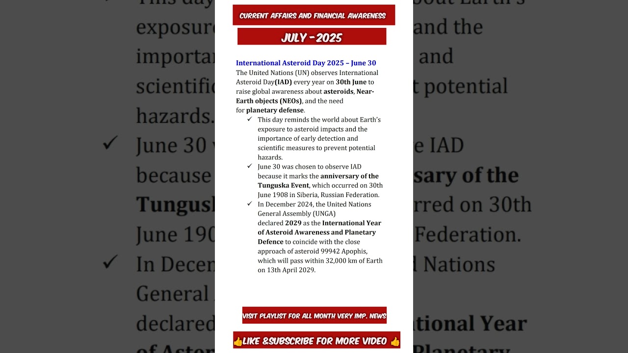 JULY -2025 (IMPORTANT DAYS) CURRENT AFFAIRS AND FINANCIAL AWARENESS 2 August 2025