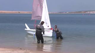 How to Sail  Beach launching a 2 person boat