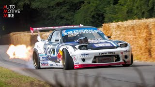 Mad Mike's CRAZY 11.000RPM 26B Quad-Rotor Mazda RX-7 Spitting HUGE FLAMES at Goodwood FOS!