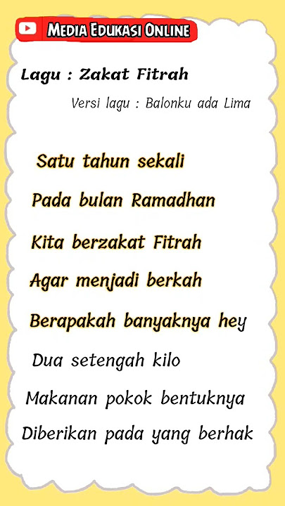 Lagu pembelajaran Zakat Fitrah untuk PAUD, TK, TPQ, SD, MI, TPA, Materi Fiqih Guru PAI