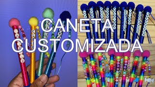 Caneta customizada - Fio de seda e miçangas