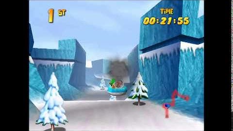 Diddy Kong racing N64 walkthrough 12 - Snowflake Mountain (World 2) first boss
