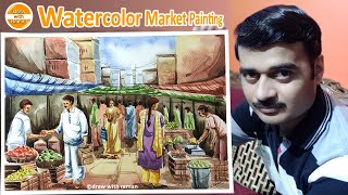 Market Drawing | Watercolor tutorial in Hindi