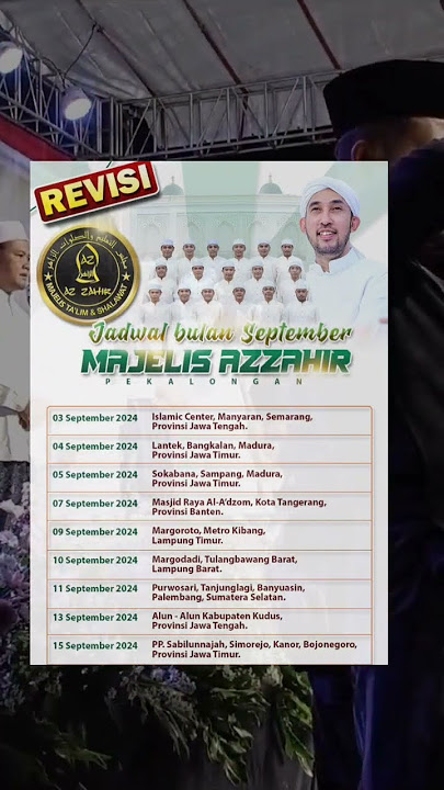 Jadwal majelis taklim AZ zahir di bulan September 2024