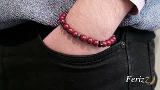 Ferizz Bordo Akik Doğal Taş Erkek Bileklik Eblk-475