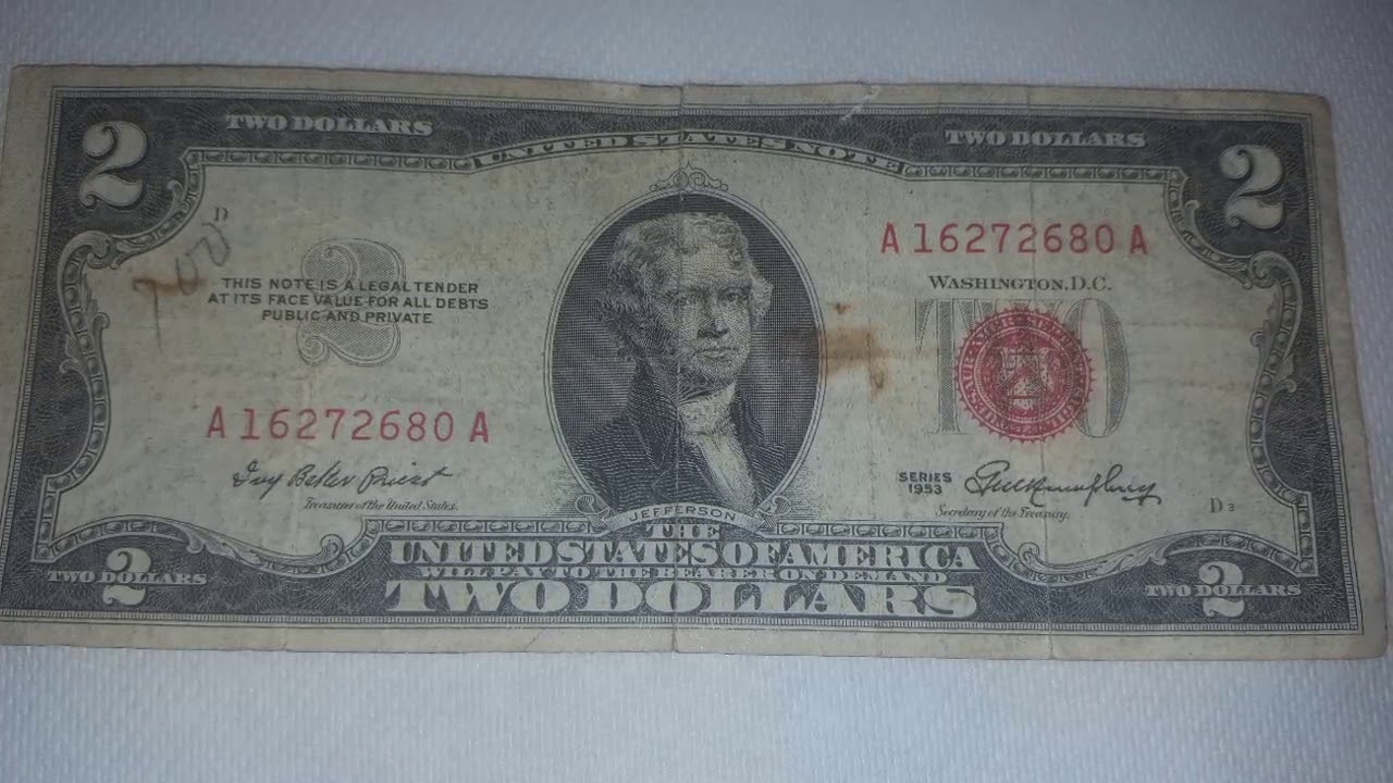 1953 Billete De 2 Dolares Con Sello Rojo Youtube