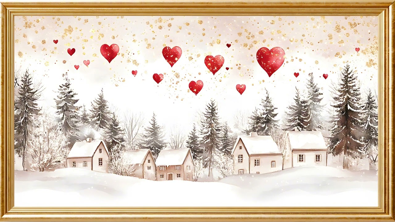 Winter's Tranquil Charm: 4K Art Series with Gentle Snow Animation | Gold Frame TV ART | 2 Hrs❄️🖼️