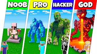 Minecraft Battle: NOOB vs PRO vs HACKER vs GOD: INSIDE GOLEM HOUSE BASE BUILD CHALLENGE / Animation