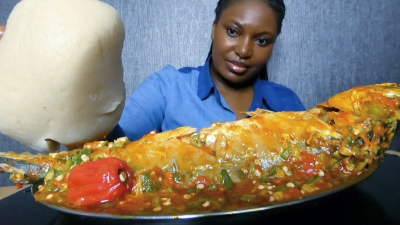 Asmr mukbang okra soup with fufu