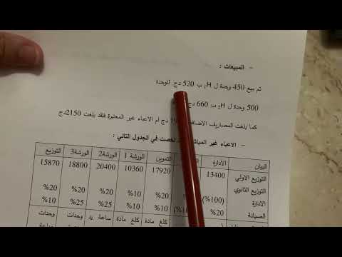 رقم28 مسألة حساب التكاليف وسعر التكلفة بوجود جدول توزيع الاعباء غير المباشرة الجزء الاول