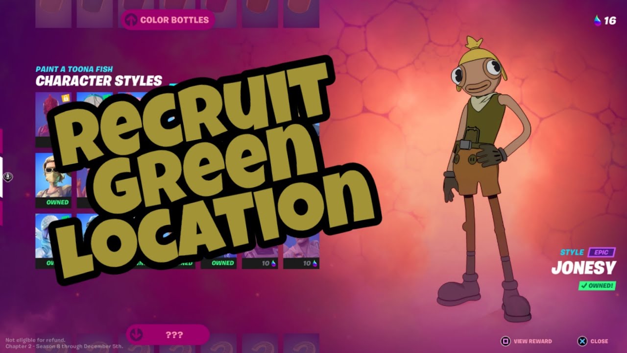 Recruit Green Color Bottle Location (Jonesy) | FORTNITE Chapter 2 Season 8