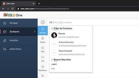 How to use the Zia Search service in Zoho One to find information easily.