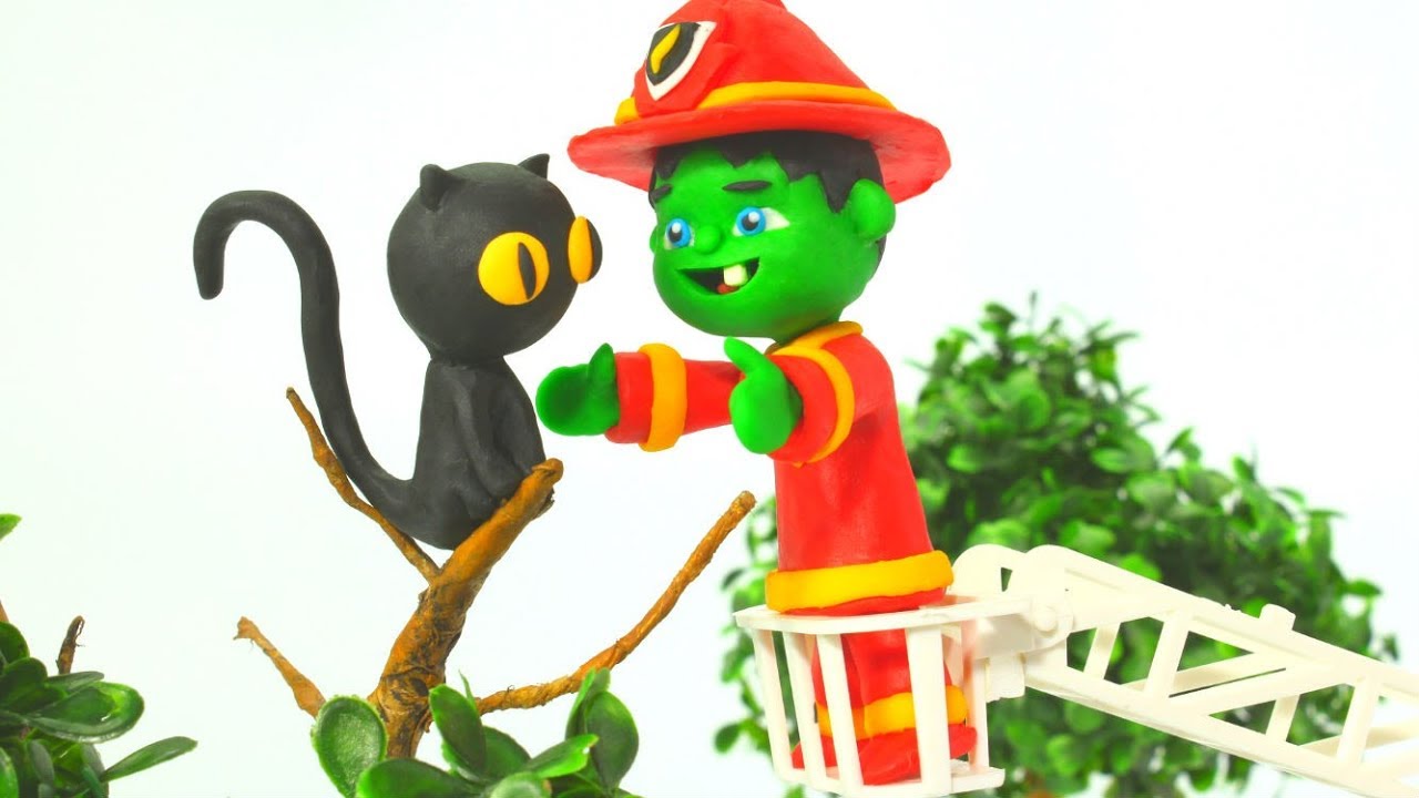 kids anka SUPERHERO BABY FIREMAN RESCUES THE CAT ❤ Superhero Babies Play Doh Cartoons For Kids