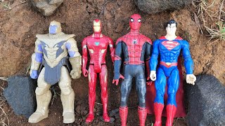 Biggest avengers toys, spider-man action figure, iron man, thanos, superman
