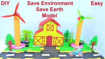 save earth working model project (save environment with solar power, windmill power,cycling, trees)