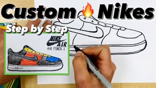 How to Draw NIKE Air Force 1 - Easy Custom SHOES for Kids #shoes #nike  #mrschuetteart 