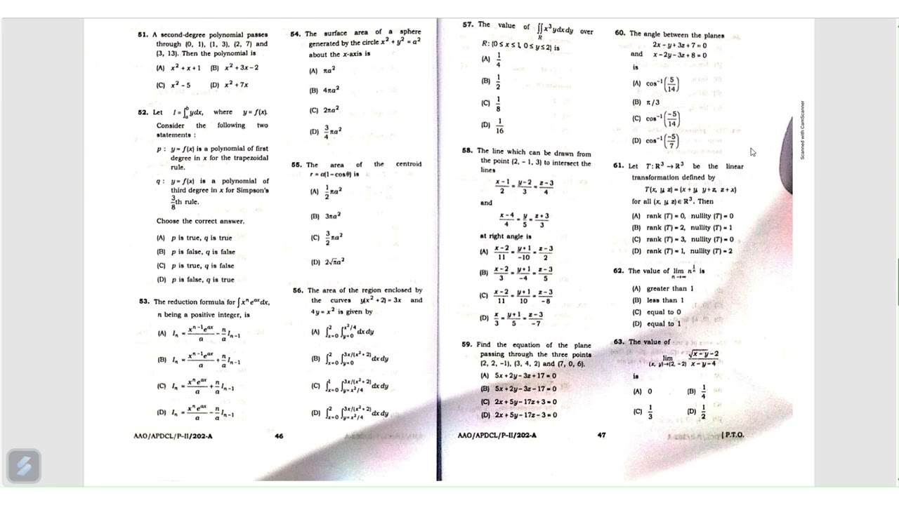 APDCL AAO OPTIONAL MATHEMATICS Question Paper