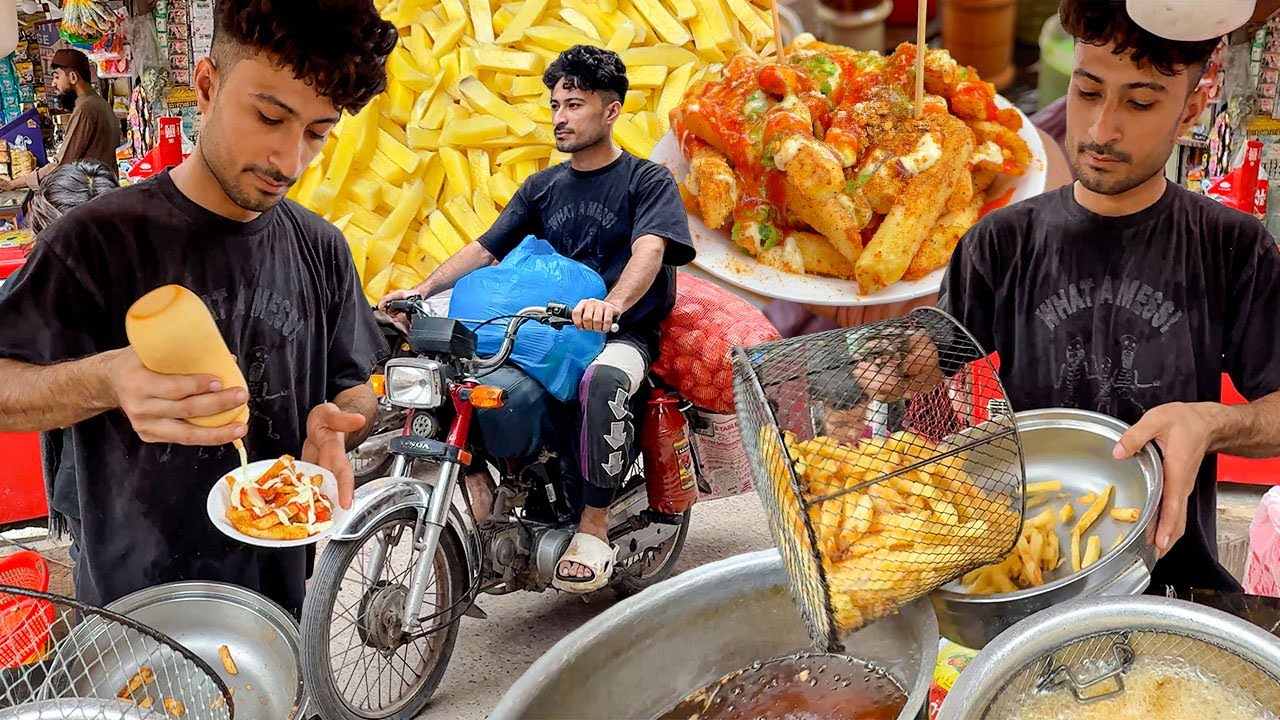 Good Looking Handsome Street Vendor Selling Fries - Hardworking Fries Seller in Karachi. FingerChips