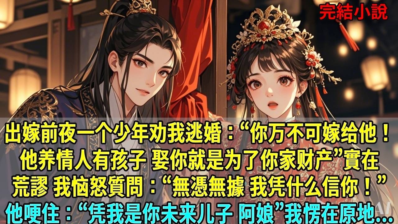 出嫁前夜一个少年劝我逃婚：“你万不可嫁给他！他养情人有孩子娶你就是为了你家财产”荒唐我未婚夫乃今科状元，为人清正。我恼怒：“凭什么信你”他哽住：“凭我是你未来儿子 阿娘”我愣了#爽文#古言#打臉#小說