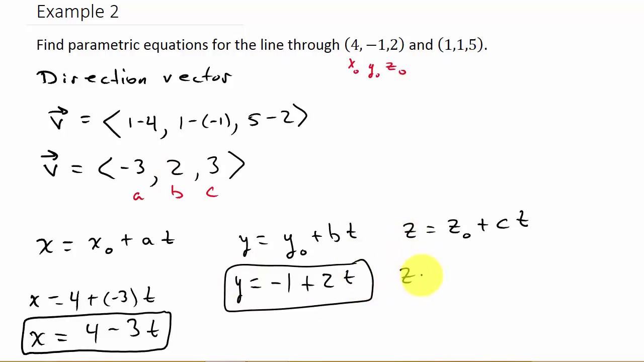 Finding Parametric Equations Passing Through Two Points