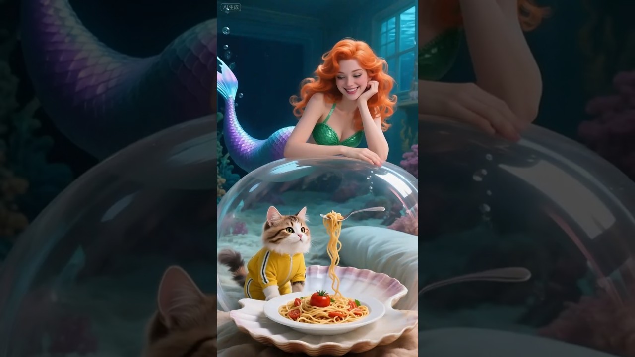 😸Cat Hua Hua and🧜🏻♀️mermaid save each other#kitten #cat #catfunny #animatedshorts #catlover #funny