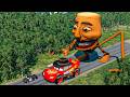 Big & Small McQueen & Police Car vs Zombie Mack, Giant Speed Bumps Downhill Race – BeamNG.drive