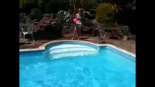 Jack Russel Terrier jumping into swimming pool