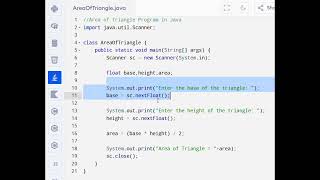 Area of Triangle Program in Java 