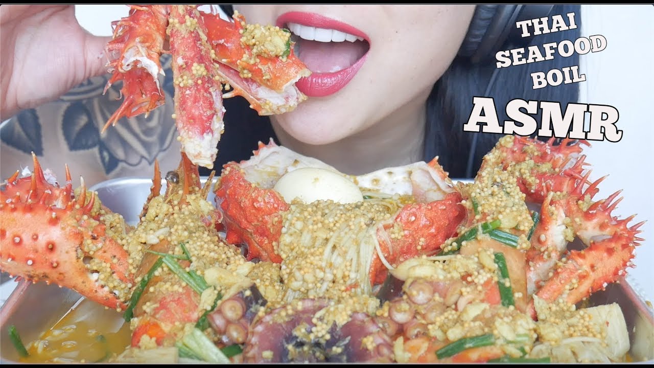 ⁣ASMR THAI SEAFOOD BOIL CRAB PRAWNS OCTOPUS ENOKI MUSHROOMS (EATING SOUNDS) NO TALKING | SAS-ASMR