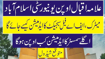 aiou fail subject admission, matric | fa fail subject admission | additional semester