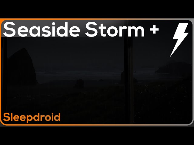 ► Seaside Storm ~Rain Sounds for Sleeping (lluvia) Rain, Waves, Wind, Thunder with a Darker Screen class=