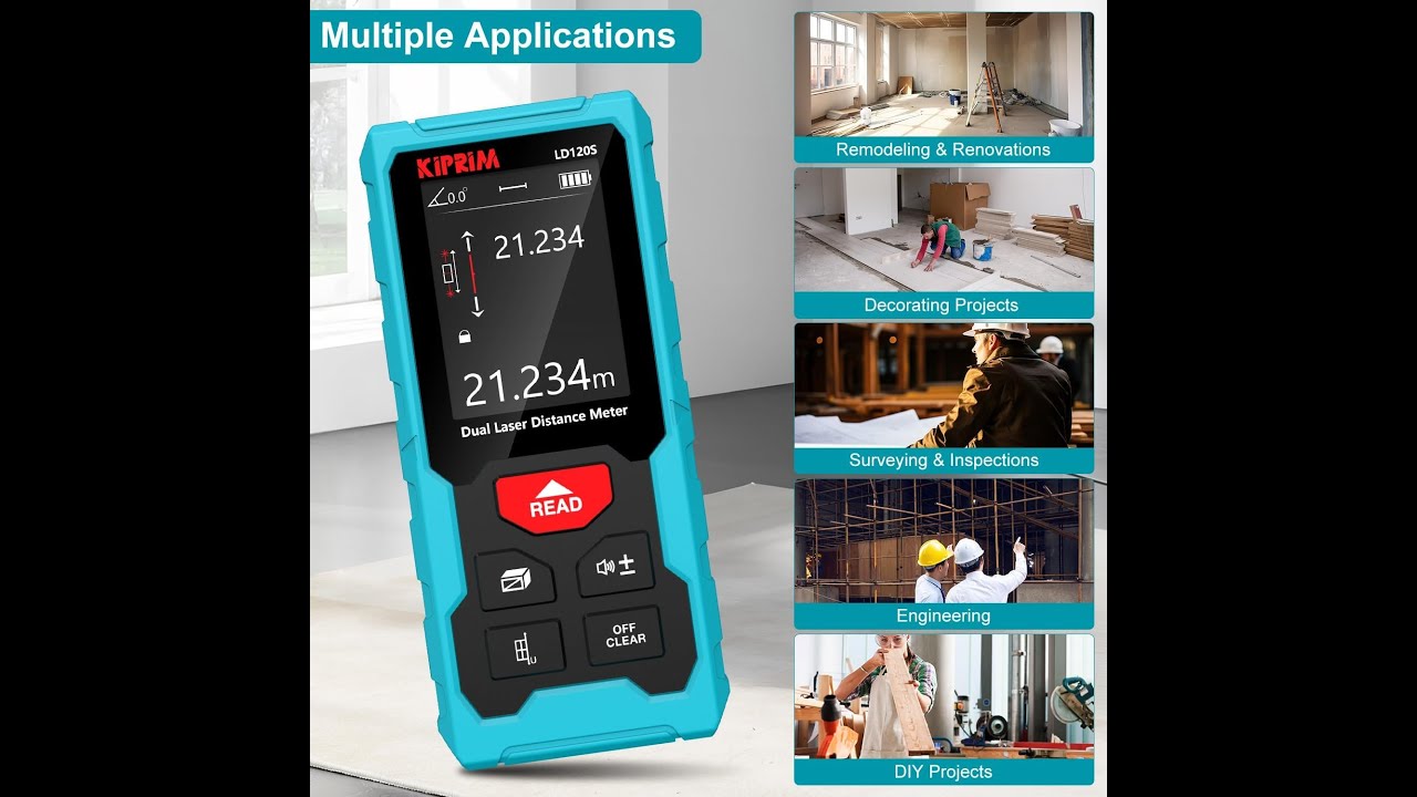 Kiprim 393ft Dual Laser Distance Measuring Tool LD120S - YouTube