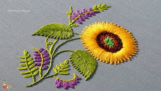 Simple Yellow Flower Embroidery, Pretty Yellow Flower Designs, Hand Embroidery Step by Step-456