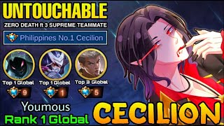 UNTOUCHABLE Cecilion with Zero Death ft 3 SUPREME Heros - Top 1 Global Cecilion by Youmous - MLBB