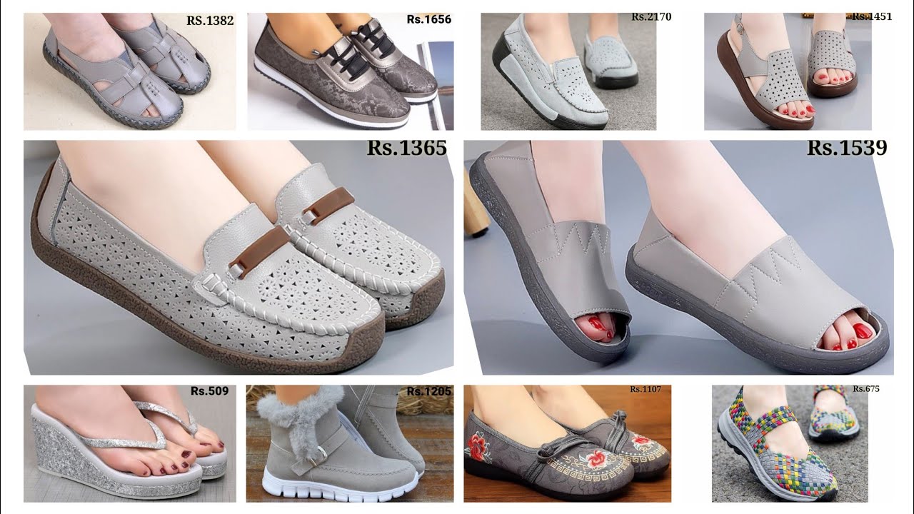 GREY FOOTWEAR OF SLIP ON SHOES AND GREY SANDALS DESIGN WITH PRICE